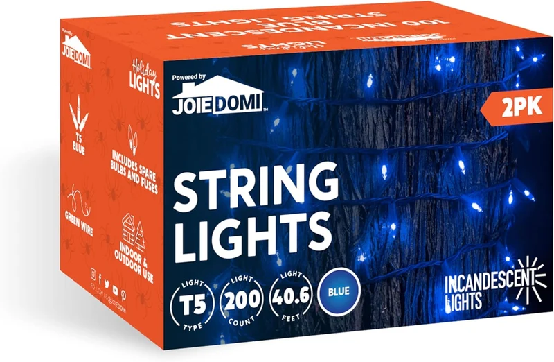 Blue Christmas String Lights,200CT /44.6FT Christmas Fairy Tree Lights Plug Decorations - Green Wire