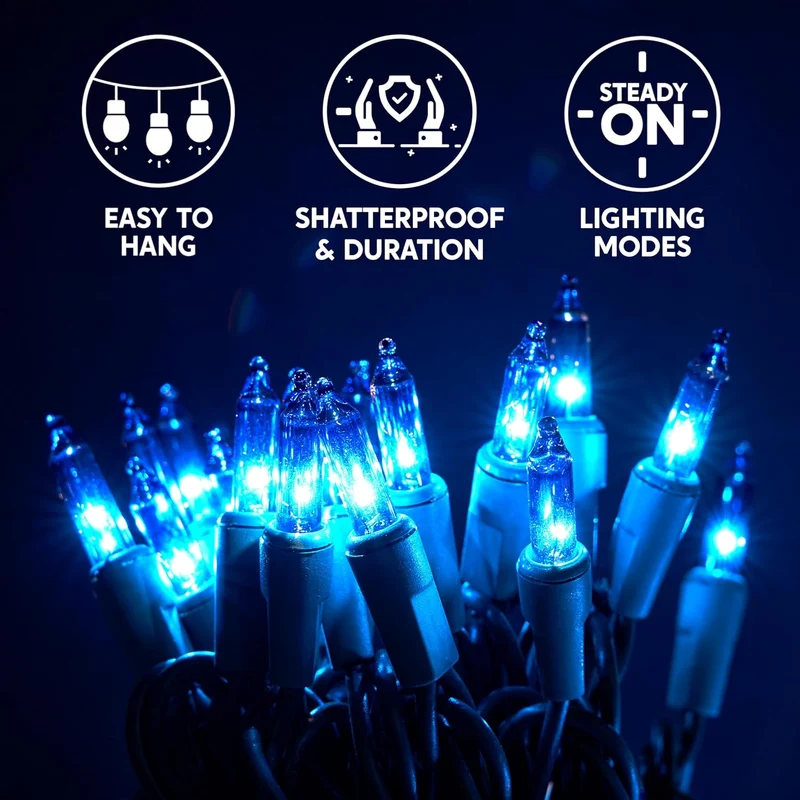 Blue Christmas String Lights,200CT /44.6FT Christmas Fairy Tree Lights Plug Decorations - Green Wire