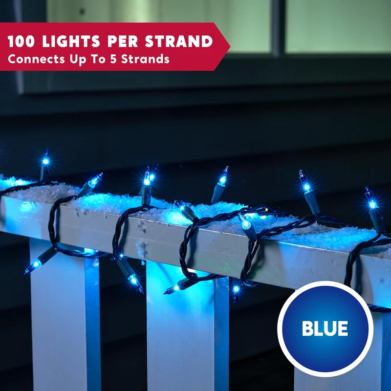 Blue Christmas String Lights,200CT /44.6FT Christmas Fairy Tree Lights Plug Decorations - Green Wire