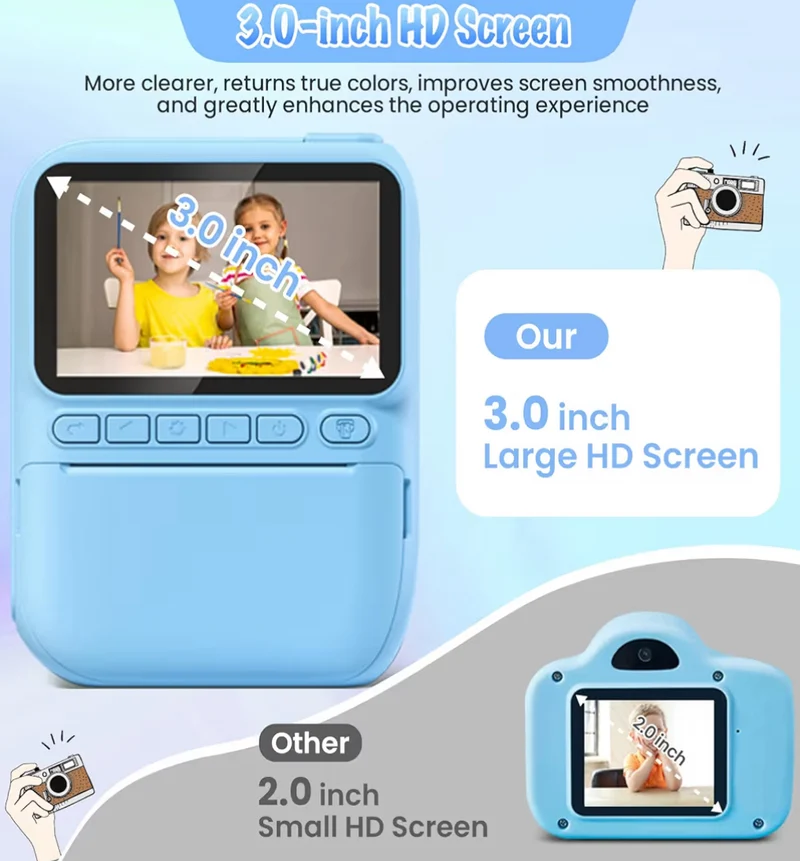 Instant Print Camera 3.0" HD 32MP Kids 1080P w/ 3 Rolls of Printer Paper 32GB SD Card (Blue)