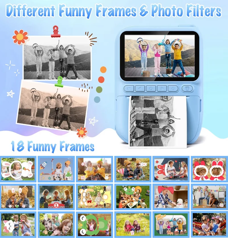 Instant Print Camera 3.0" HD 32MP Kids 1080P w/ 3 Rolls of Printer Paper 32GB SD Card (Blue)