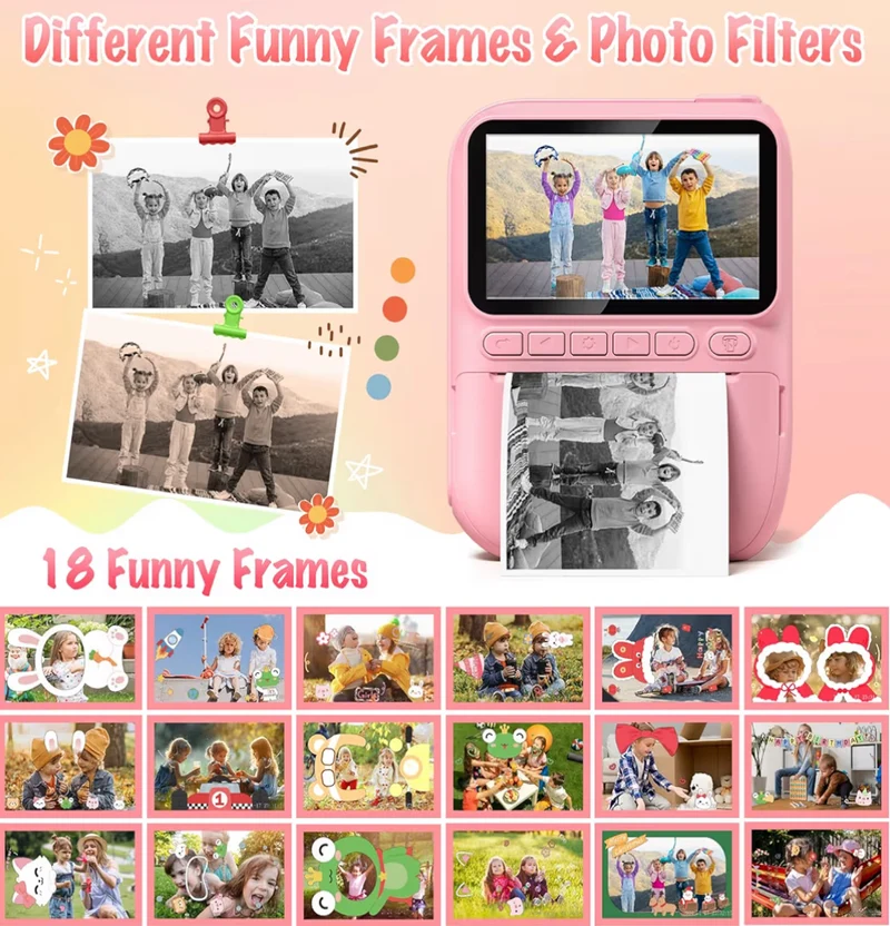 Instant Print Camera 3.0" HD 32MP Kids 1080P w/ 3 Rolls of Printer Paper 32GB SD Card (Pink)