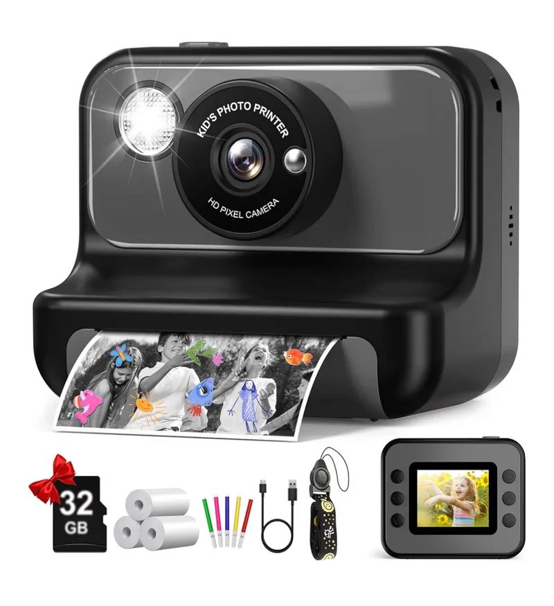 Kids Instant Print 1080P HD Video Digital Camera w/ 32G Card - (Black)
