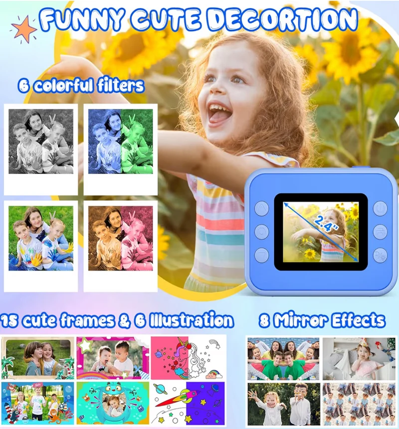 Kids Instant Print 1080P HD Video Digital Camera w/ 32G Card - (Blue)