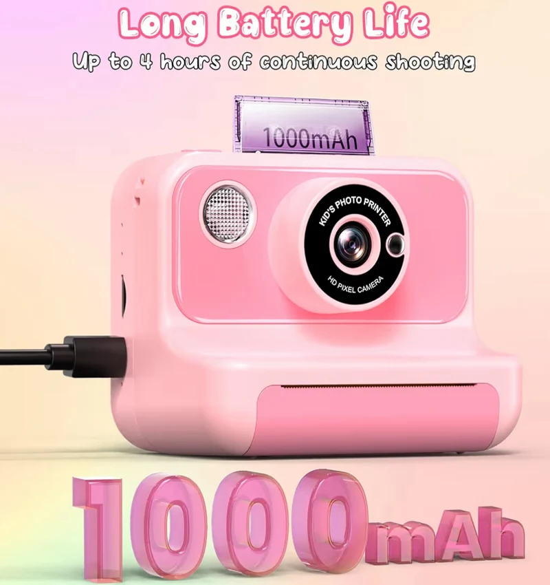 Kids Instant Print 1080P HD Video Digital Camera w/ 32G Card - (Light Pink)