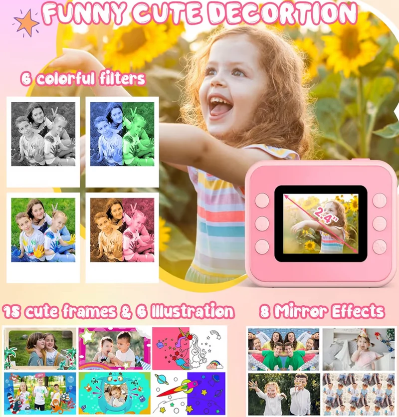 Kids Instant Print 1080P HD Video Digital Camera w/ 32G Card - (Light Pink)