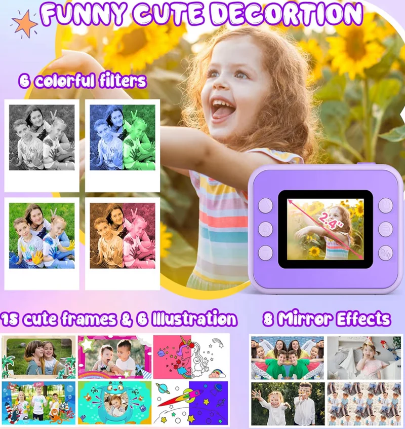 Kids Instant Print 1080P HD Video Digital Camera w/ 32G Card - (Purple)