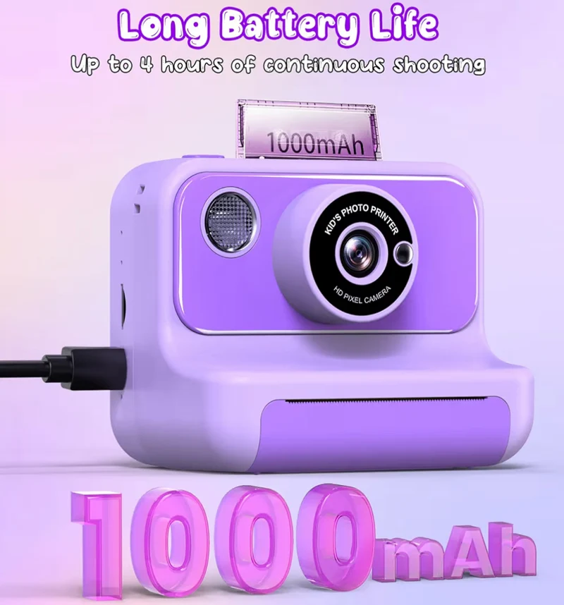 Kids Instant Print 1080P HD Video Digital Camera w/ 32G Card - (Purple)