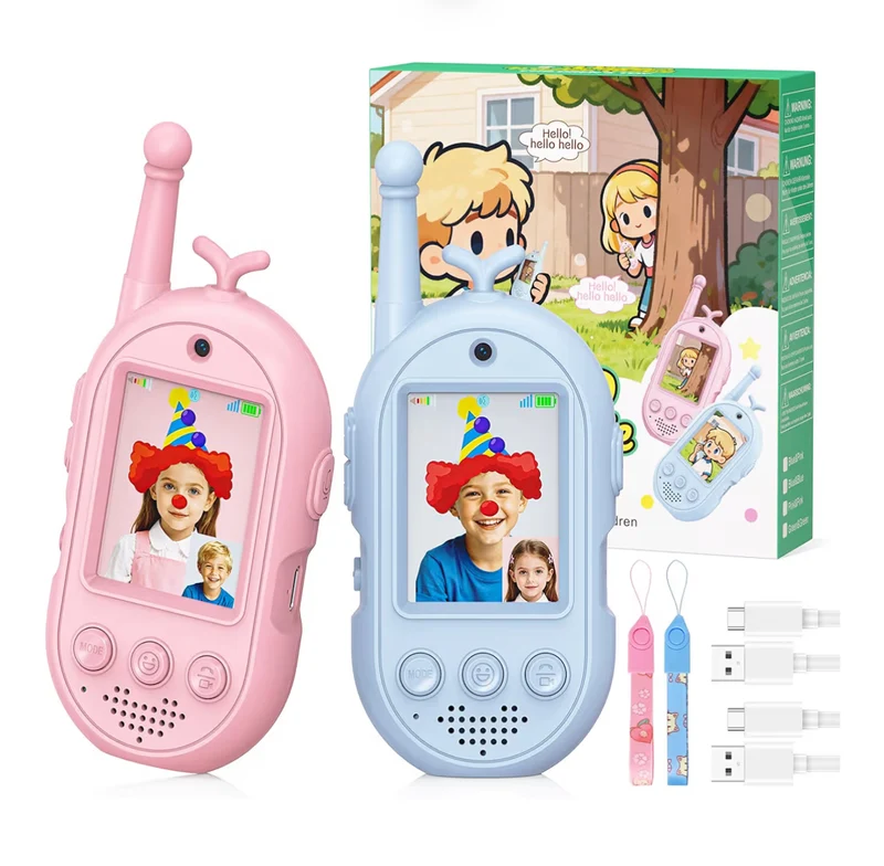Walkie Talkies for Kids Rechargeable Long Range 2 Way Radios for Outdoor Adventure - (Pink Blue Design)