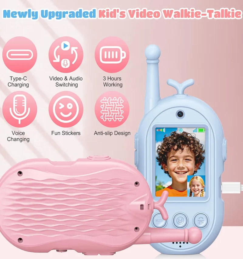 Walkie Talkies for Kids Rechargeable Long Range 2 Way Radios for Outdoor Adventure - (Pink Blue Design)