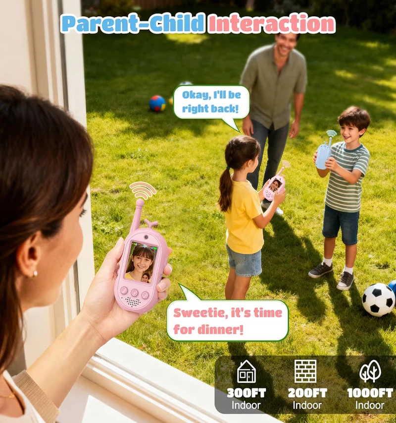 Walkie Talkies for Kids Rechargeable Long Range 2 Way Radios for Outdoor Adventure - (Pink Blue Design)