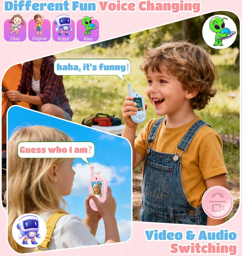Walkie Talkies for Kids Rechargeable Long Range 2 Way Radios for Outdoor Adventure - (Pink Blue Design)