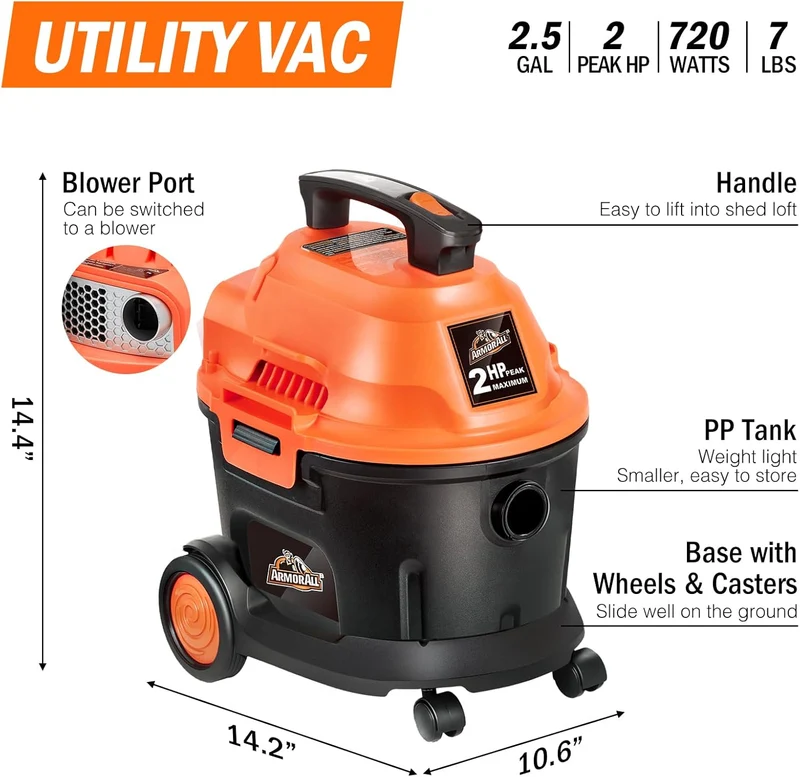 Armor All AA255W Wet/Dry Utility Vac 2.5 Gallon - 120 Volts (AC) Orange/Black