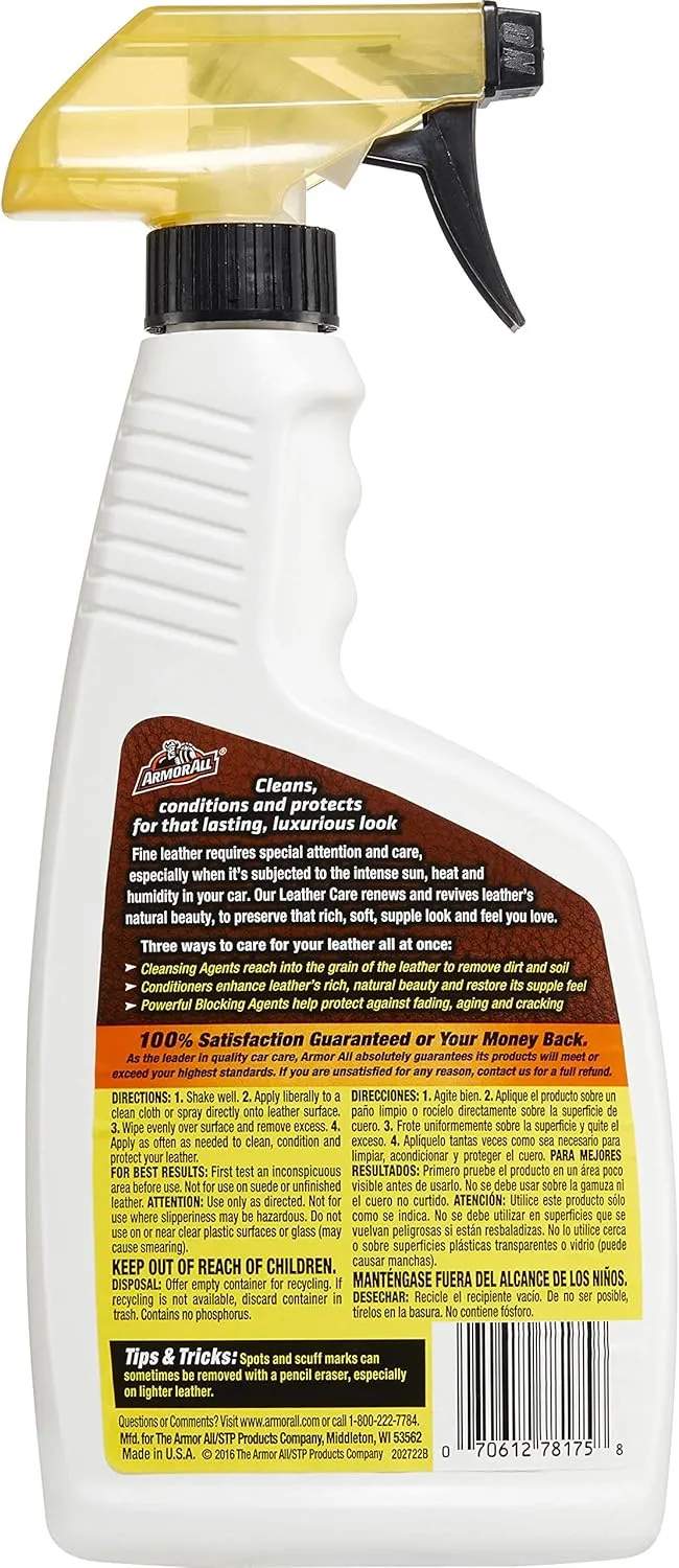 Armor All Car Leather Cleaner and Protectant for Cars, Trucks and Motorcycles, Includes 2 Bottles (16 Fl Oz)