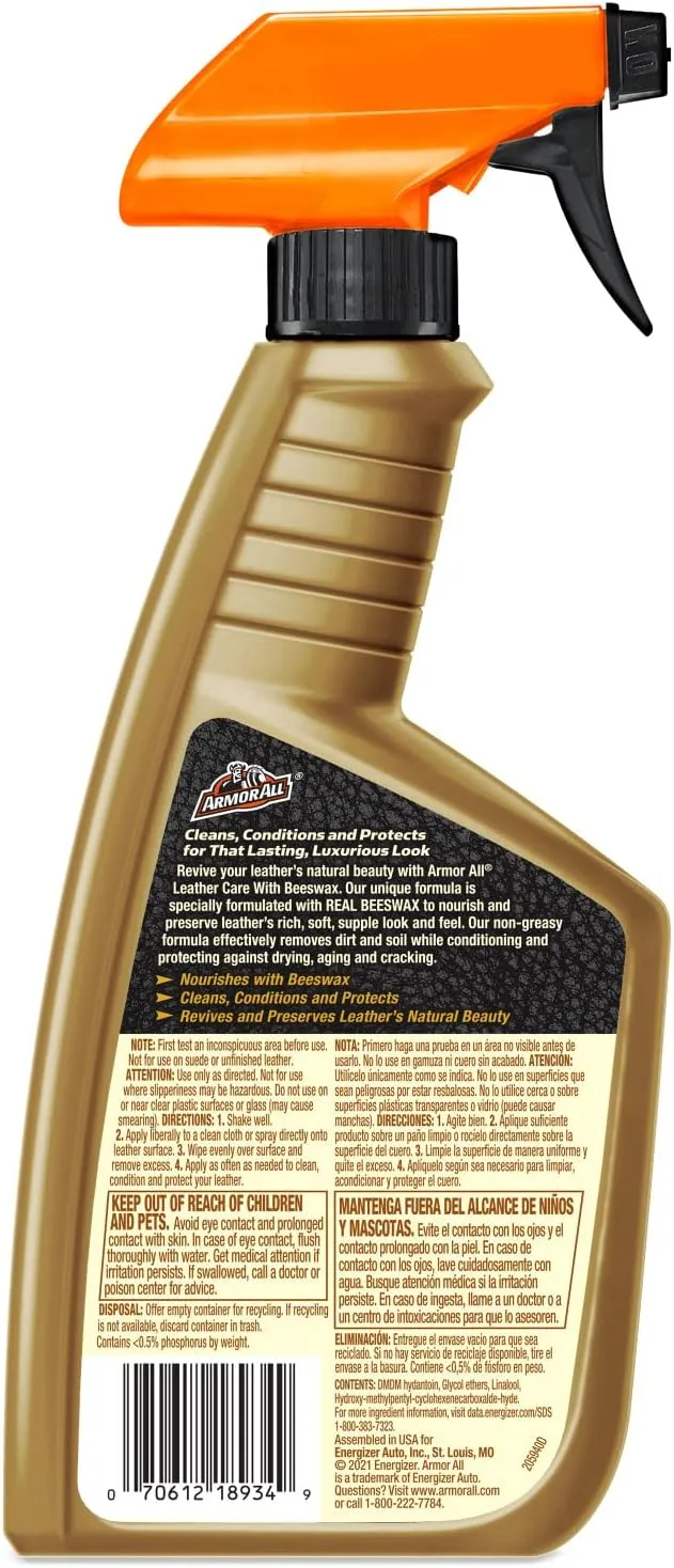 Armor All Car Leather Cleaner Spray, Beeswax Leather Care Spray for Cars, Trucks, Motorcycles (16 Oz)