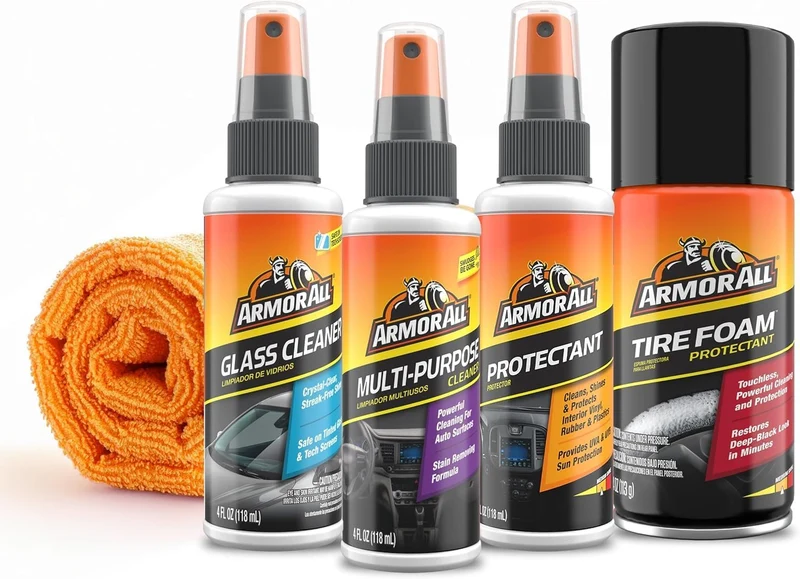 Armor All Car Wash and Car Interior Cleaner Kit, Includes Towel, Tire Foam, Glass Spray, Protectant Spray and Cleaning Spray