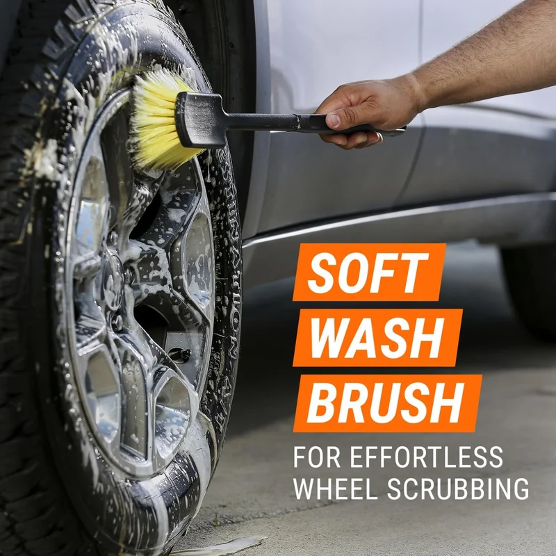 Armor All Heavy Duty Car Wheel Cleaner and Tire Shine Kit - Extreme Tire Shine Spray and Wash Brush - 3CT