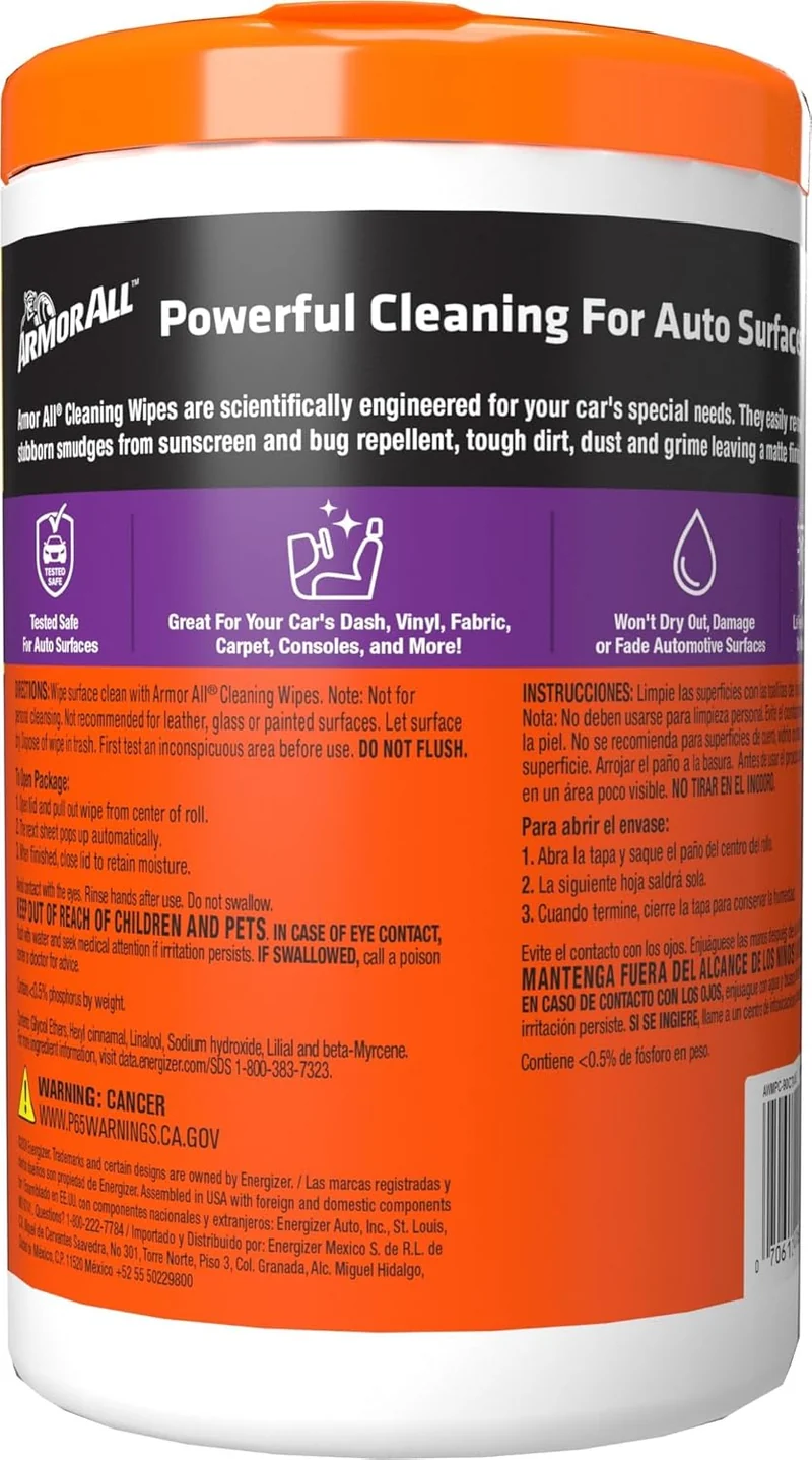Armor All Car Cleaning Wipes, Wipes for Car Interior and Car Exterior - 90 Wipes