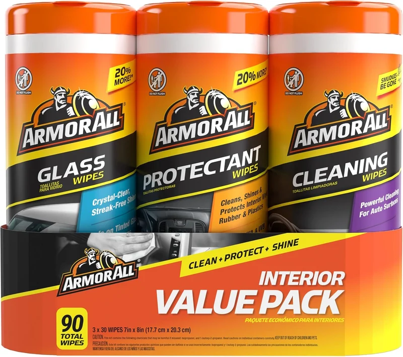 Armor All Protectant, Glass and Cleaning Wipes, Wipes for Car Interior and Car Exterior - (Pack of 3)