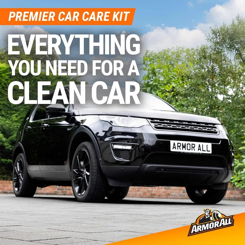 Armor All Premier Car Care Kit, Includes Car Wax & Wash Kit, Glass Cleaner, Car Air Freshener, Tire & Wheel Cleaner - (8 Piece Kit)