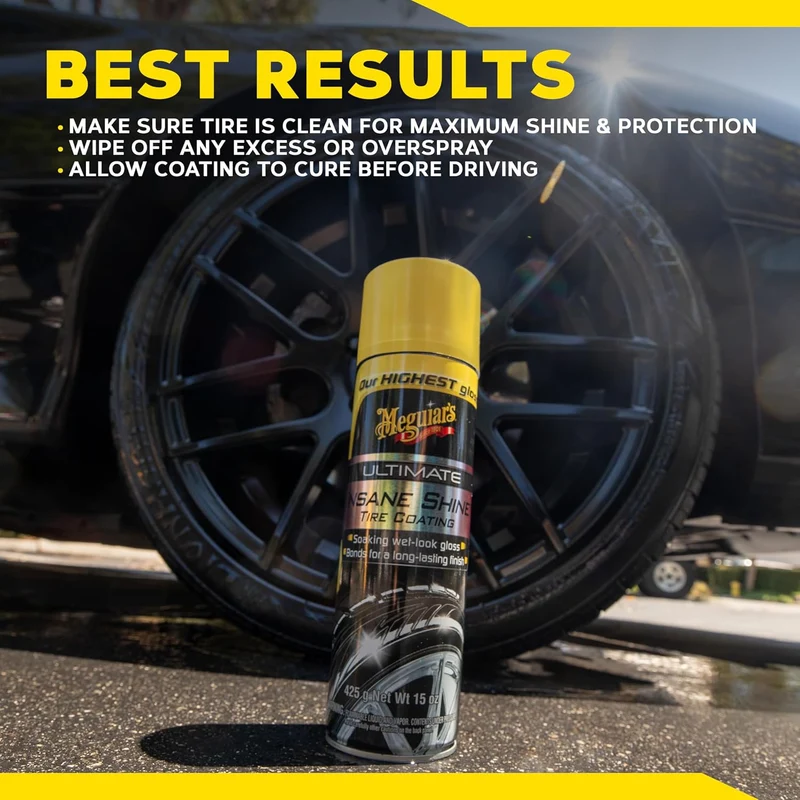 Meguiar's Ultimate Insane Shine Tire Coating Lasting Wet-Look Black Shine Ultimate Protection (15 Oz)