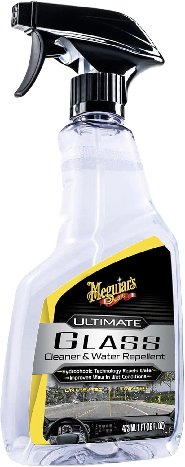 Meguiar's Ultimate Glass Cleaner & Water Repellent - Premium Glass and Window Cleaner Rain Repellent Improving Visibility in Rain - (16oz)