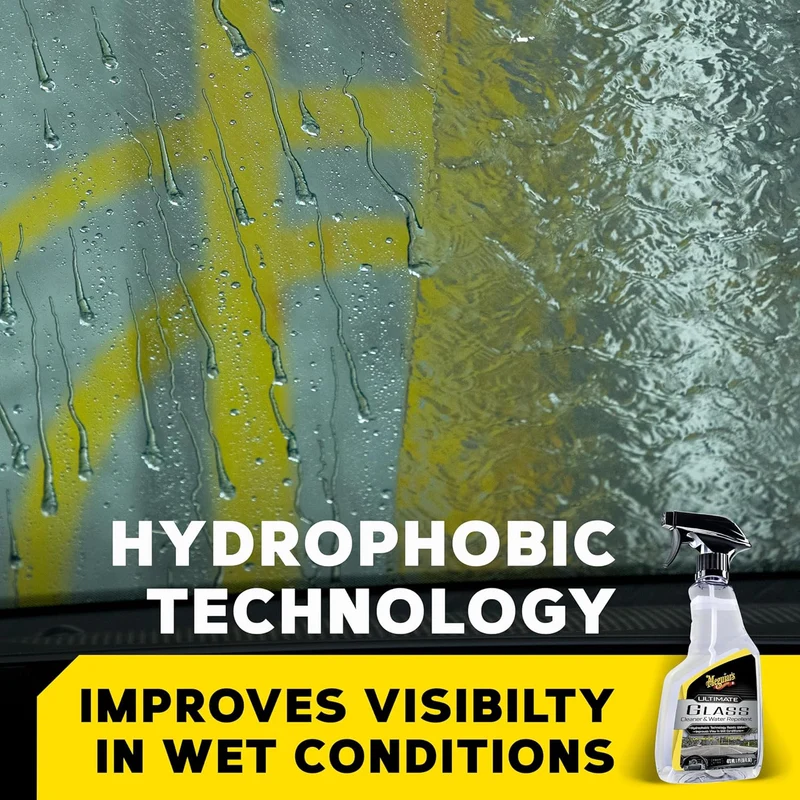 Meguiar's Ultimate Glass Cleaner & Water Repellent - Premium Glass and Window Cleaner Rain Repellent Improving Visibility in Rain - (16oz)