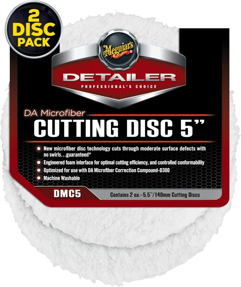 Meguiar's DA 5’’ Microfiber Cutting Disc Pads Compatible with a DA Polisher for Car Detailing - 2 Pack
