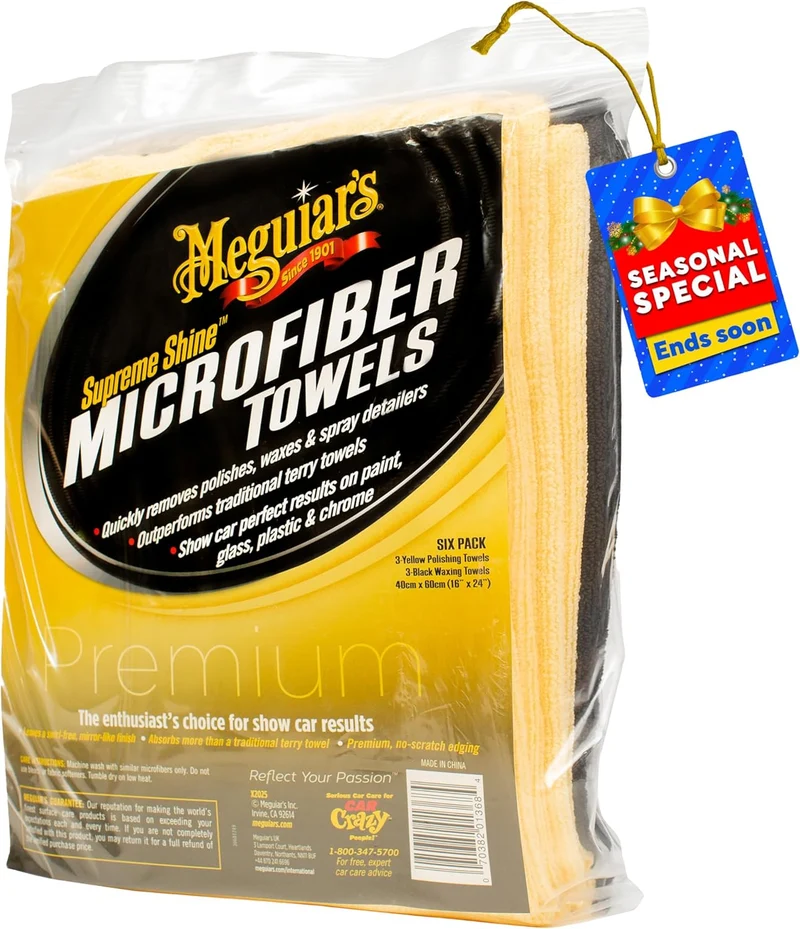 Meguiar's Supreme Shine Microfiber Towels for Cars, Ultra-Plush Car Microfiber Towel Set