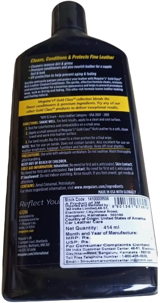 Meguiar's Gold Class Rich Leather Lotion - Cleans, Conditions & Protects for Complete Leather Care (14 Oz)