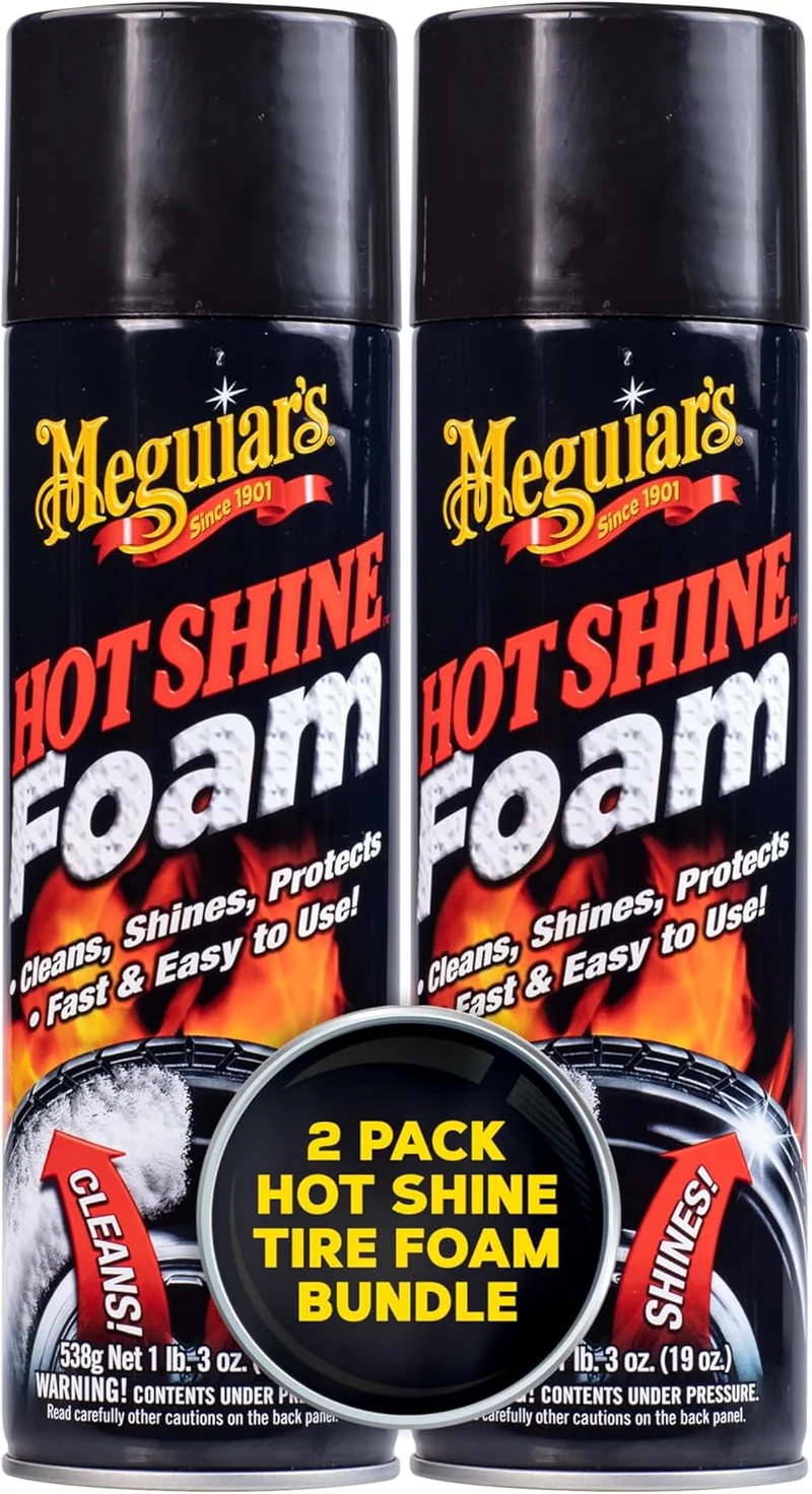 Meguiar's Hot Shine Tire Foam Tire Shine for Glossy, Rich Black Tires - (19 Oz) Spray (Pack of 2)