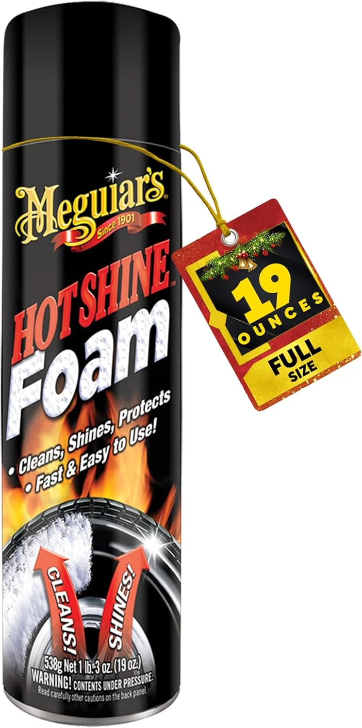 Meguiar's Hot Shine Tire Foam, High Gloss Tire Shine That Cleans, Shines, and Protects - Black Shine - (19 Oz)