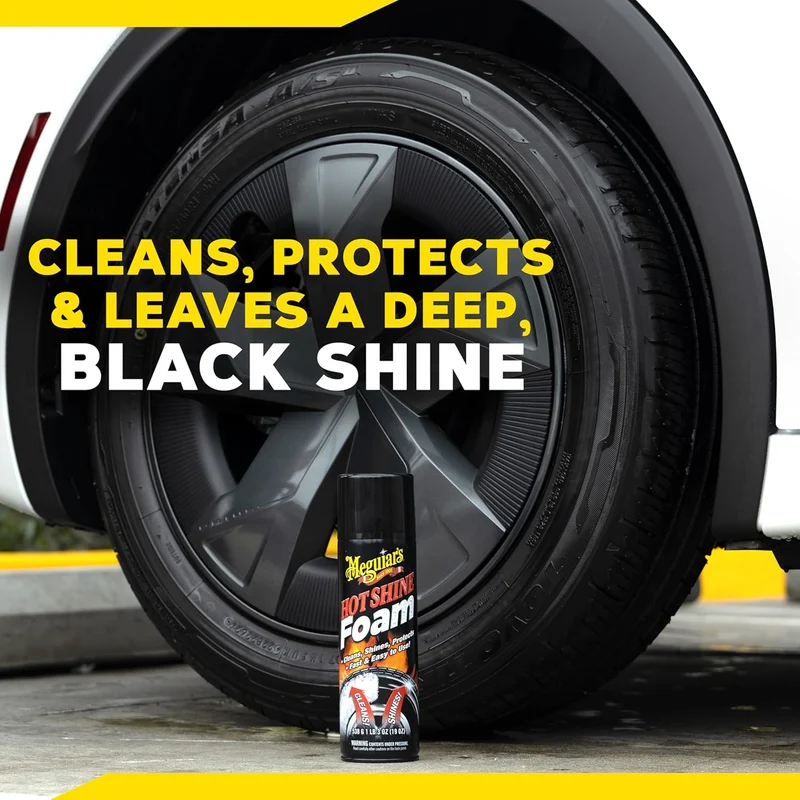Meguiar's Hot Shine Tire Foam, High Gloss Tire Shine That Cleans, Shines, and Protects - Black Shine - (19 Oz)