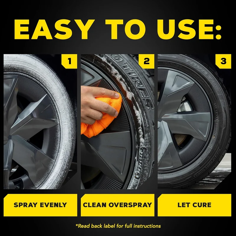 Meguiar's Hot Shine Tire Foam, High Gloss Tire Shine That Cleans, Shines, and Protects - Black Shine - (19 Oz)