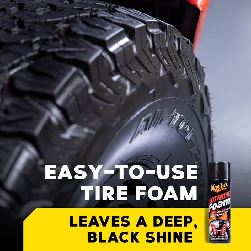 Meguiar's Hot Shine Tire Foam, High Gloss Tire Shine That Cleans, Shines, and Protects - Black Shine - (19 Oz)