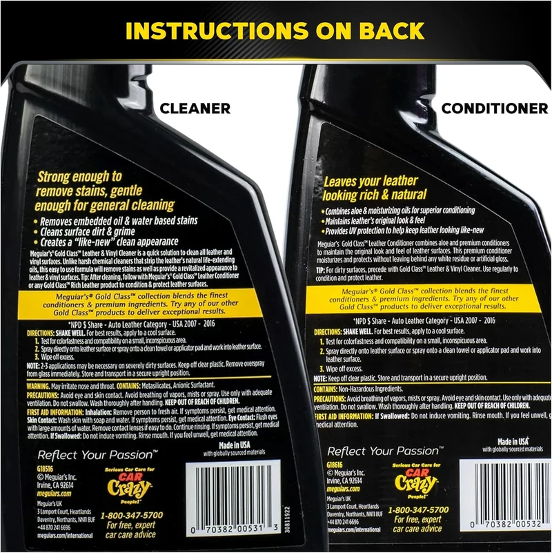 Meguiar's Leather Care Kit - Premium Car Cleaner and Conditioner Leather Cleaner for Car Interior, 2 Bottles (16 fl oz)