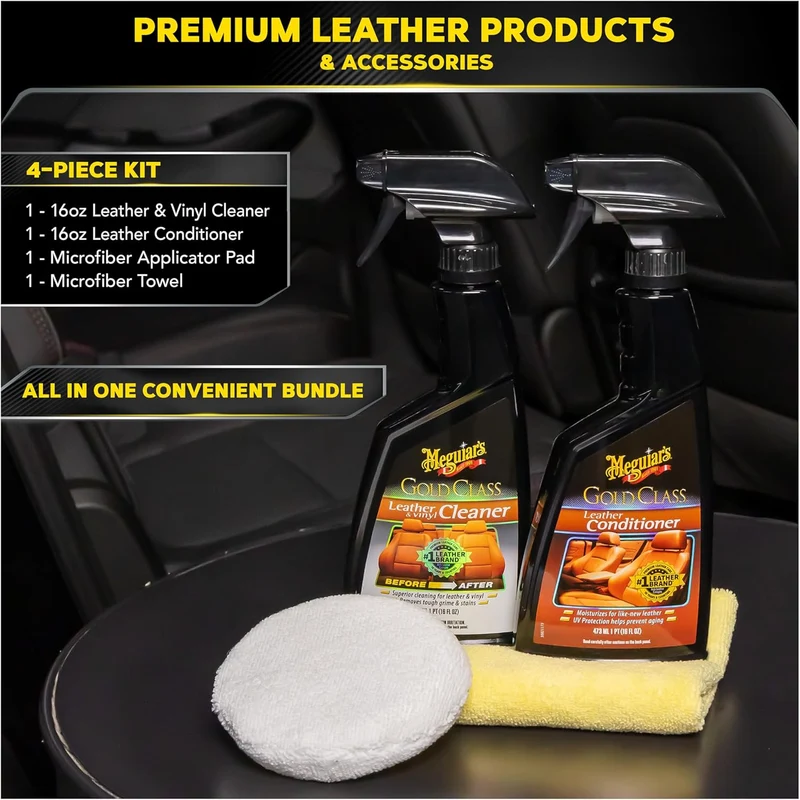 Meguiar's Leather Care Kit - Premium Car Cleaner and Conditioner Leather Cleaner for Car Interior, 2 Bottles (16 fl oz)