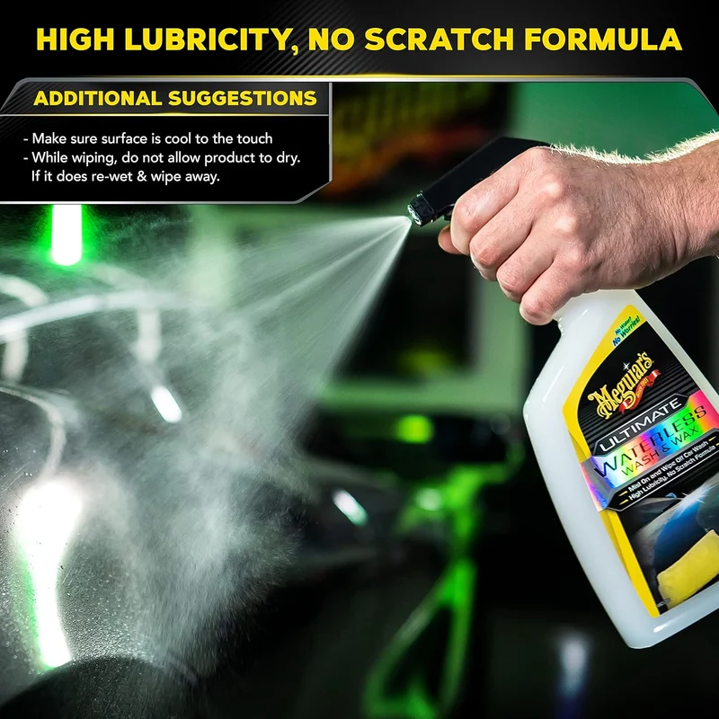 Meguiar’s Ultimate Waterless Wash & Wax, Scratch-Free Cleaning Spray 2-in-1 Detailer for Shine (26 Oz)
