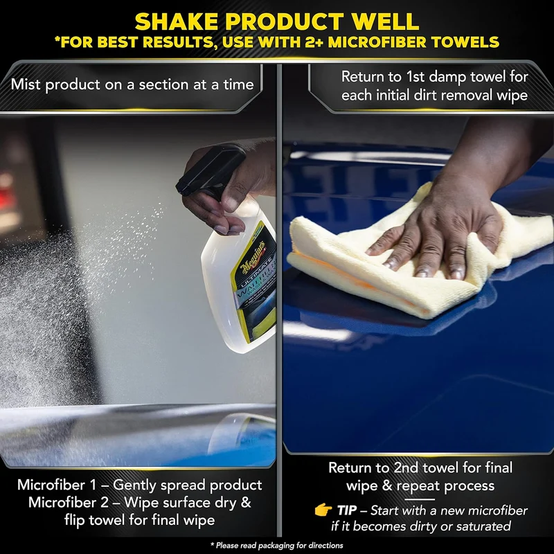 Meguiar’s Ultimate Waterless Wash & Wax, Scratch-Free Cleaning Spray 2-in-1 Detailer for Shine (26 Oz)