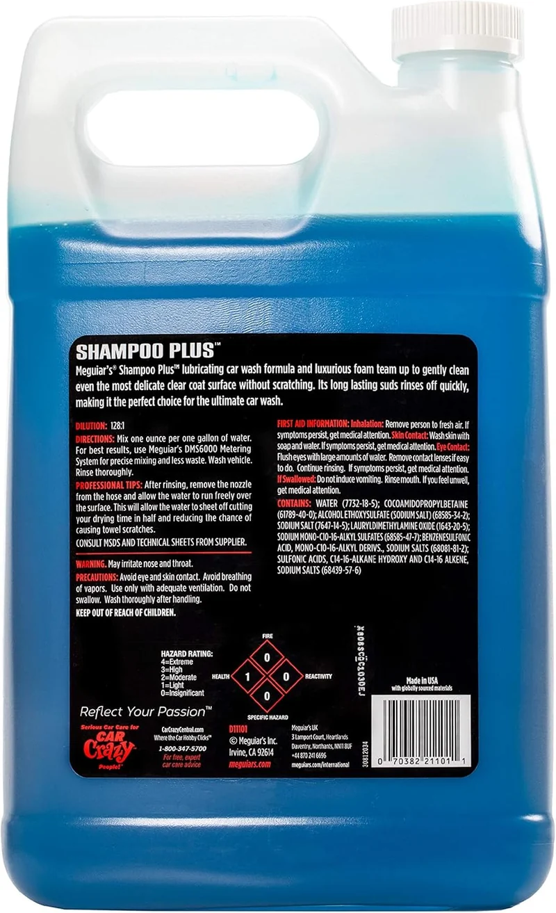 Meguiar's Shampoo Plus – Car Wash Soap Gently Cleans Without Swirling or Scratching – 1 Gallon