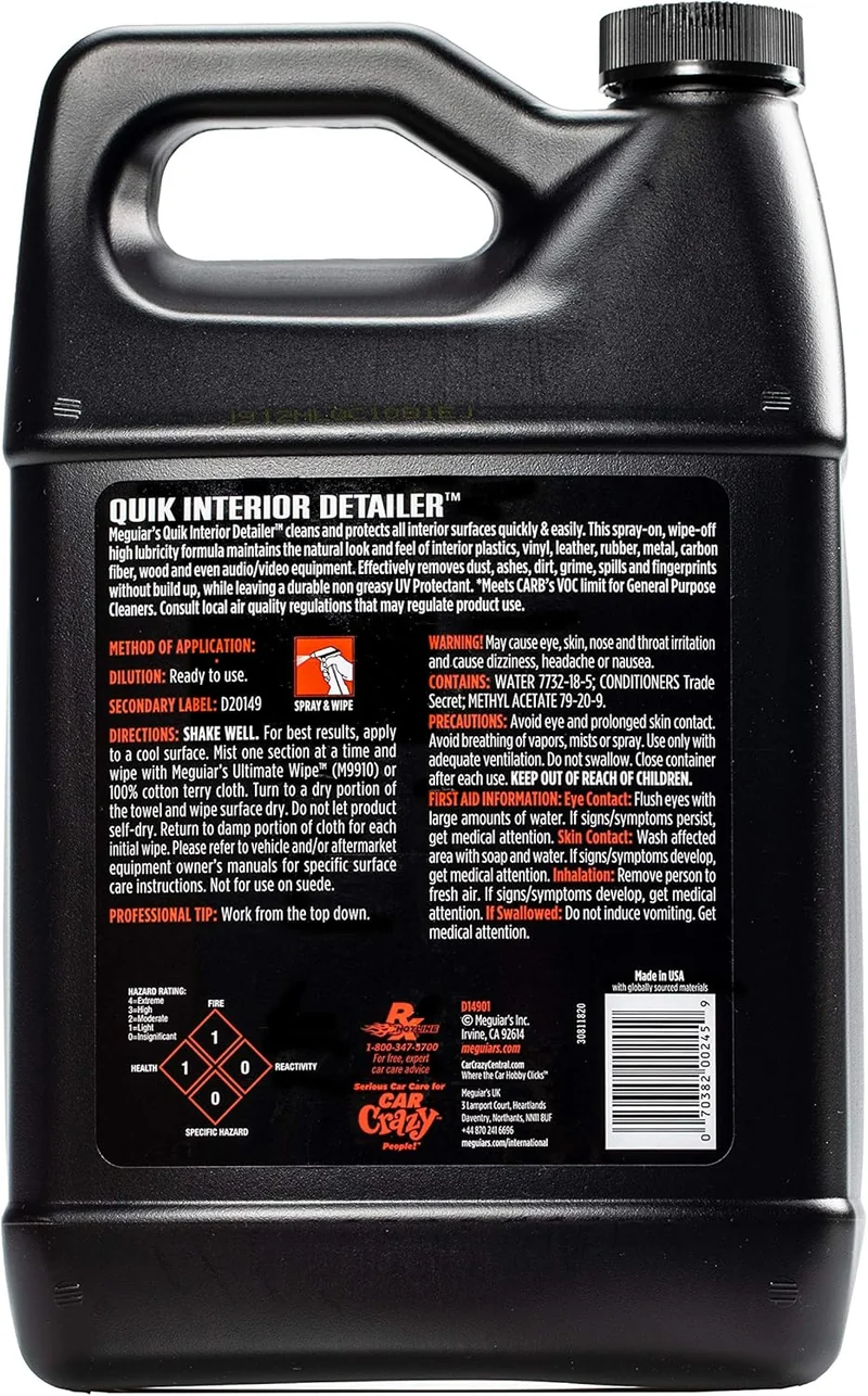 Meguiar's Detailer Quik Interior Detailer (3.79L) safely cleans all interior surfaces
