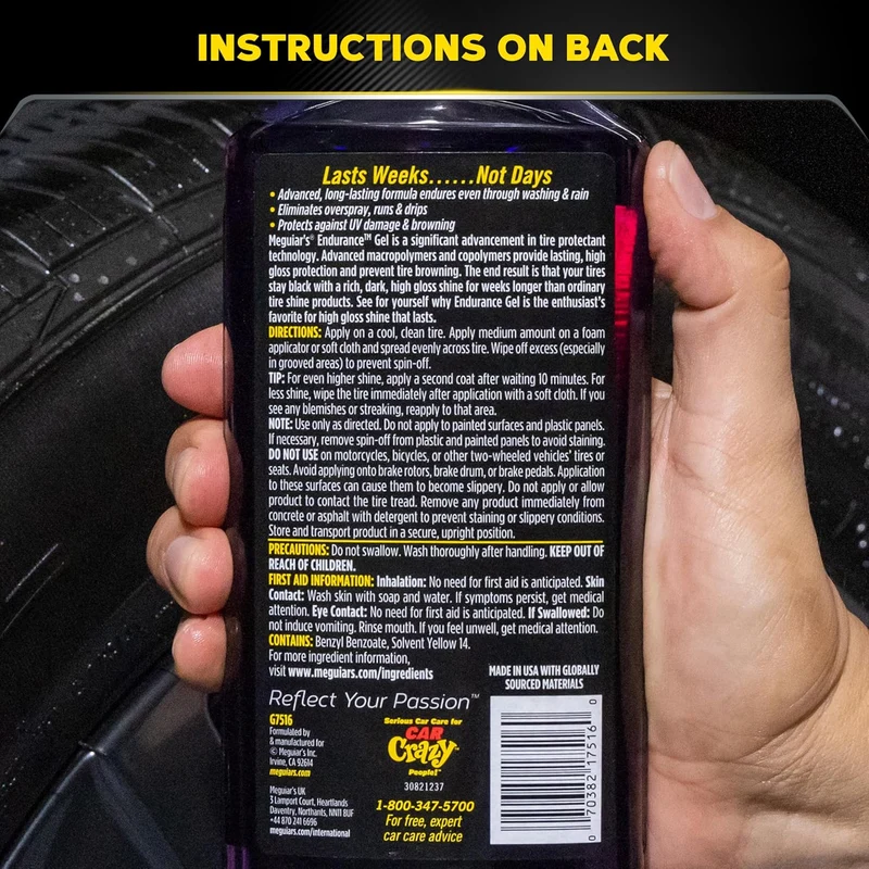 Meguiar's Endurance Premium Tire Gel for a Lasting Glossy Shine - 16 Oz Bottle (PURPLE)