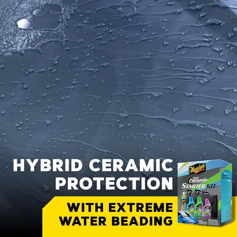 Meguiar’s Hybrid Ceramic Starter Kit - Premium Car Detailing Kit Includes Car Wash and Wax, Car Wax, Spray Detailer, and Tire Shine