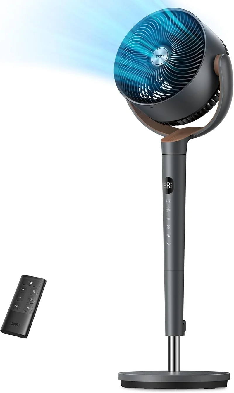 Dreo Fan 120° Oscillating , Quiet Pedestal w/ DC Motor, 9 Speeds, 4 modes, 37-42" Adjustable Height, 9H Timer - Grey