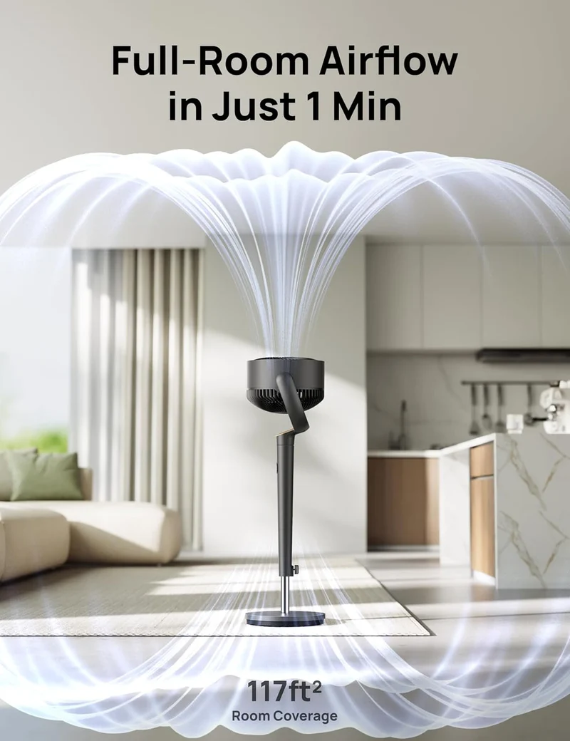 Dreo Fan 120° Oscillating , Quiet Pedestal w/ DC Motor, 9 Speeds, 4 modes, 37-42" Adjustable Height, 9H Timer - Grey