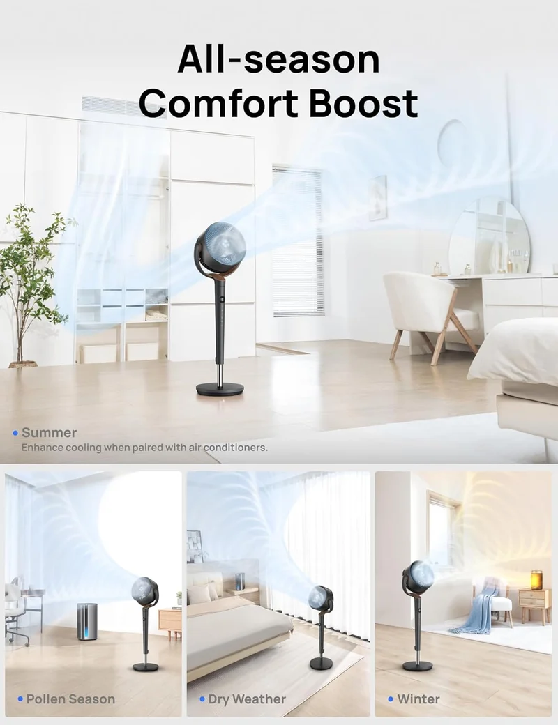Dreo Fan 120° Oscillating , Quiet Pedestal w/ DC Motor, 9 Speeds, 4 modes, 37-42" Adjustable Height, 9H Timer - Grey