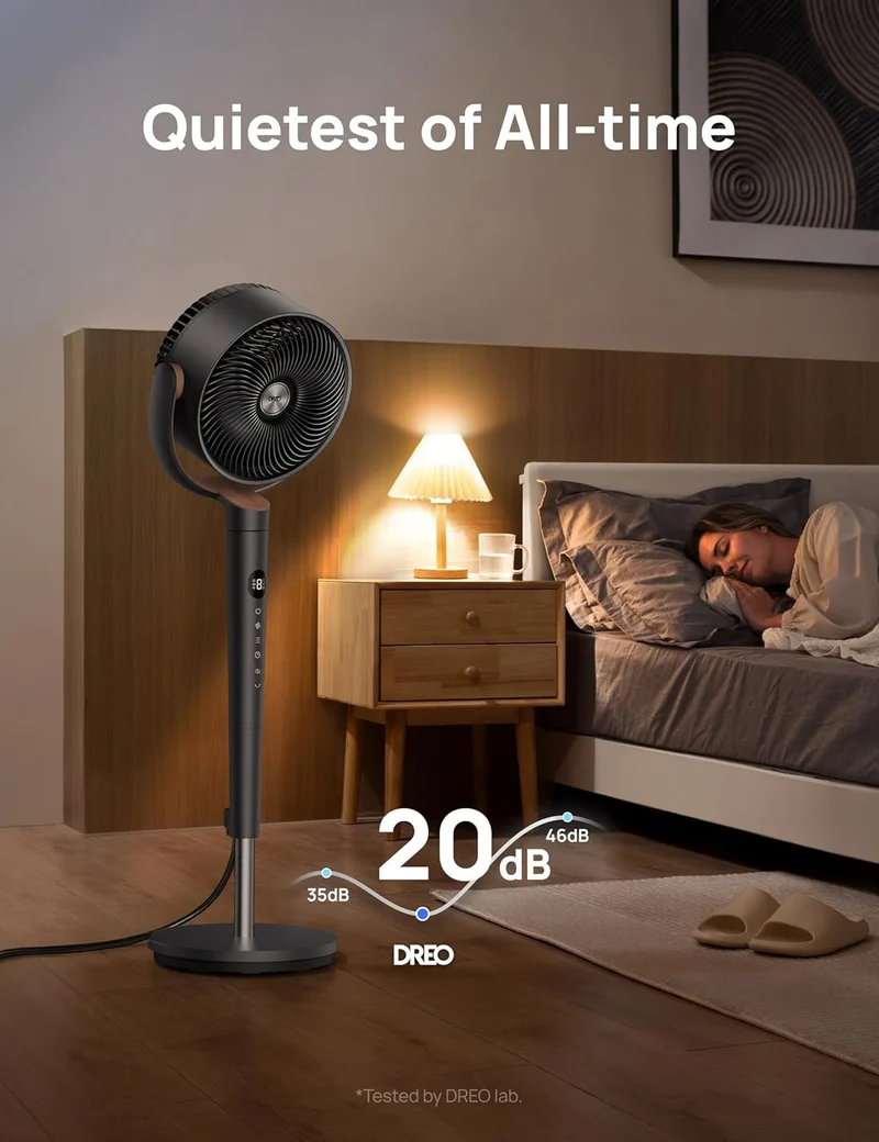 Dreo Fan 120° Oscillating , Quiet Pedestal w/ DC Motor, 9 Speeds, 4 modes, 37-42" Adjustable Height, 9H Timer - Grey