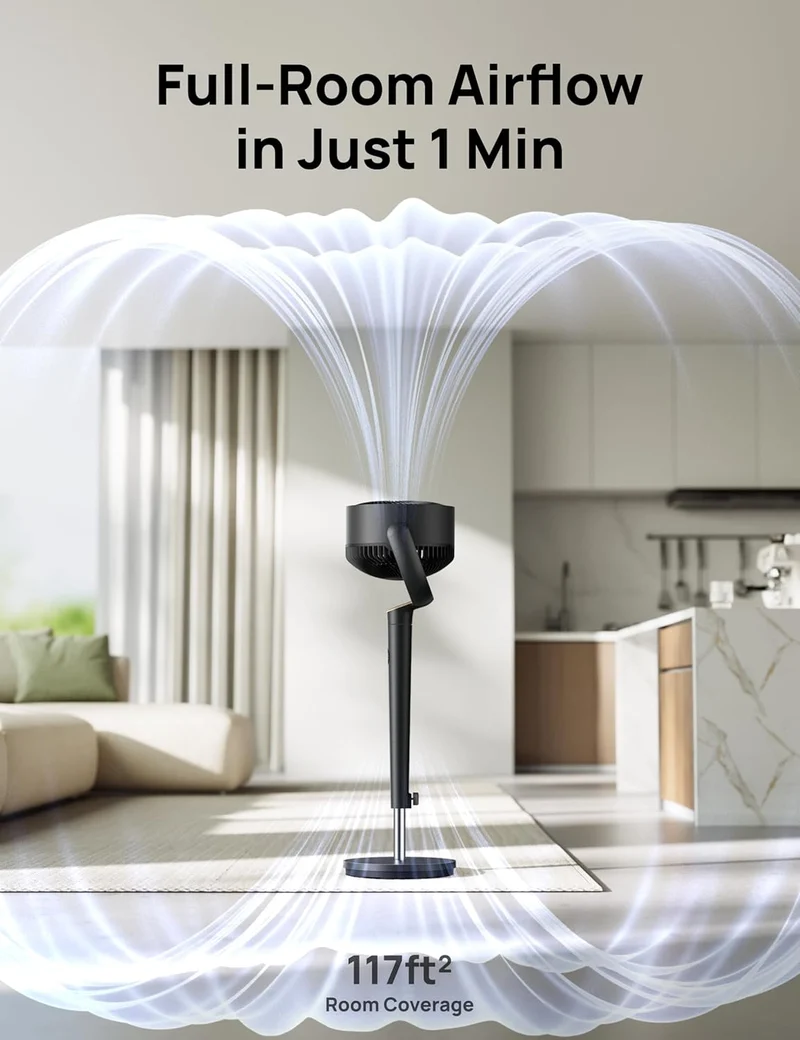 Dreo Fan 120° Oscillating , Quiet Pedestal w/ DC Motor, 9 Speeds, 4 modes, 37-42" Adjustable Height, 9H Timer - Black