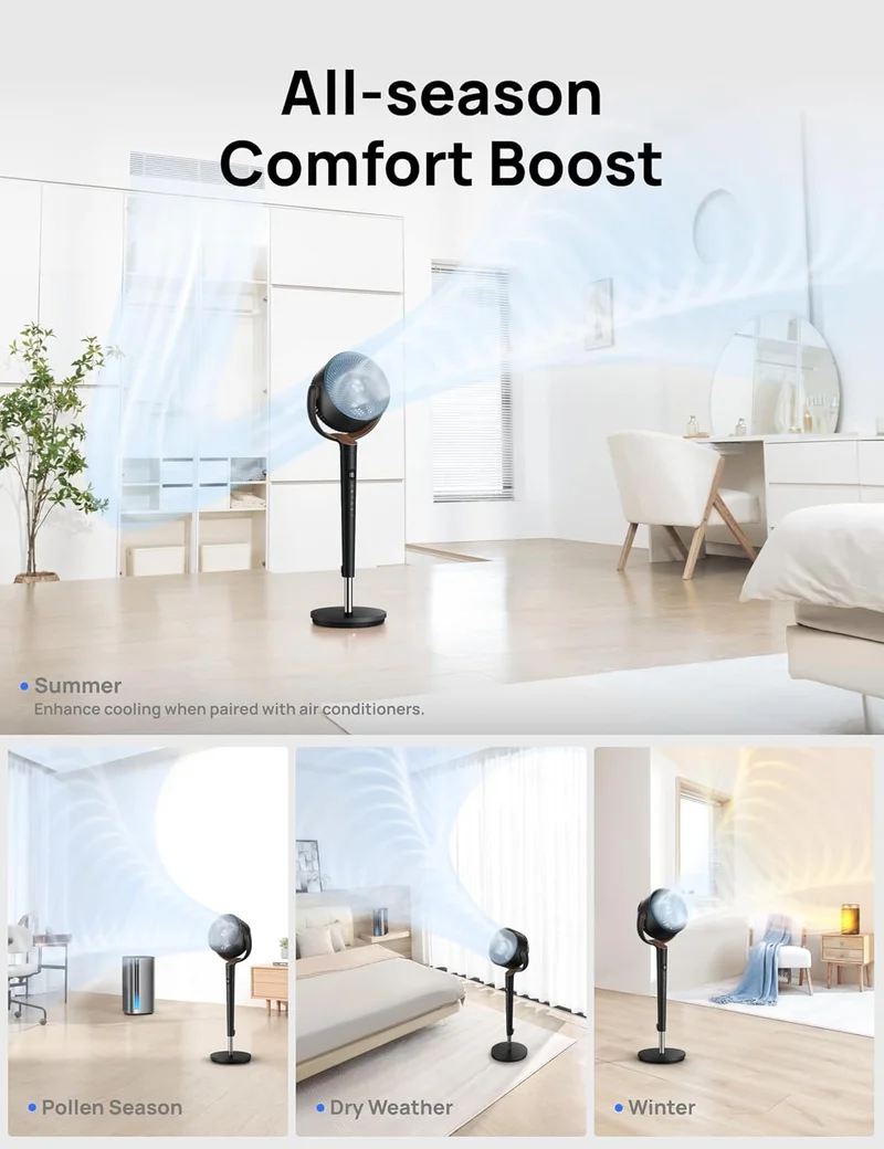 Dreo Fan 120° Oscillating , Quiet Pedestal w/ DC Motor, 9 Speeds, 4 modes, 37-42" Adjustable Height, 9H Timer - Black