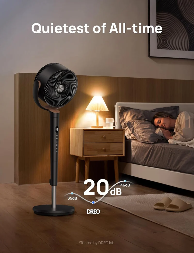 Dreo Fan 120° Oscillating , Quiet Pedestal w/ DC Motor, 9 Speeds, 4 modes, 37-42" Adjustable Height, 9H Timer - Black